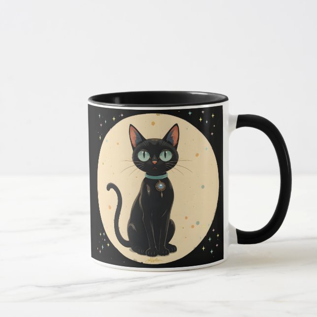Atomär Futuristisk Svart Katt Måne Mugg (Höger)