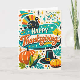 Atomär Mid Century Thanksgiving Kalkon Pumpa Kort