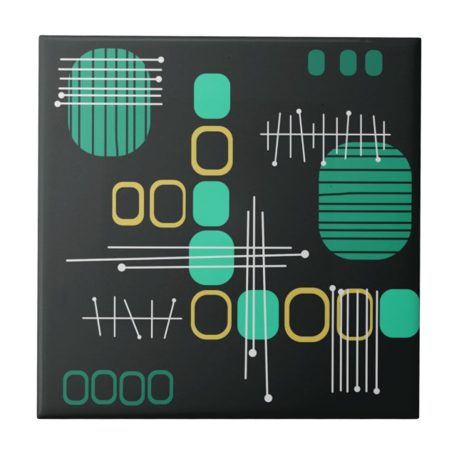 Atomatisk Abstrakt Barkcloth Black Turcos Kakelplatta (Framsidan)