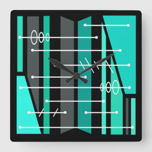 Atomatisk Abstrakt Geometric Art Black Turcos Fyrkantig Klocka