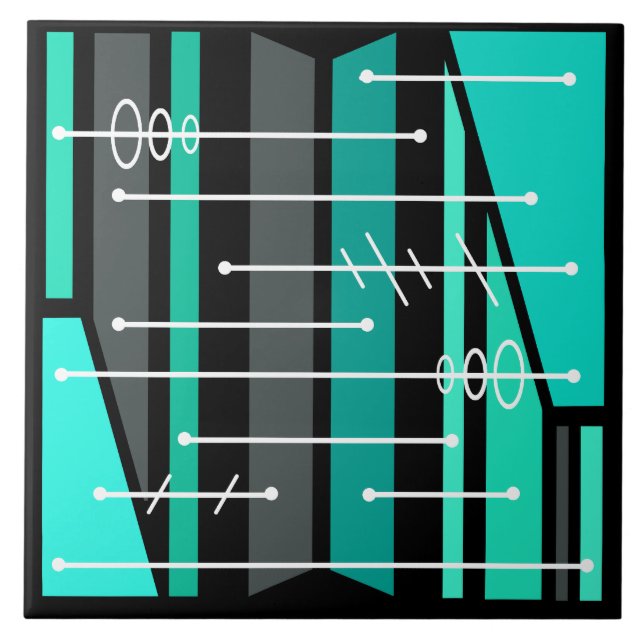 Atomatisk Abstrakt Geometric Art Black Turcos Kakelplatta (Framsidan)