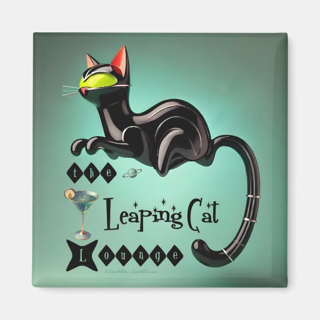 Atomatisk Futuristiska av leaping Cat Lounge Magnet (Framsidan)