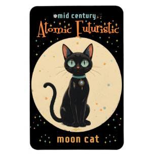 Atomatisk Futuristiska Black Cat Måne med text Magnet