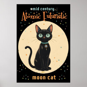 Atomatisk Futuristiska Black Cat Måne med text Poster