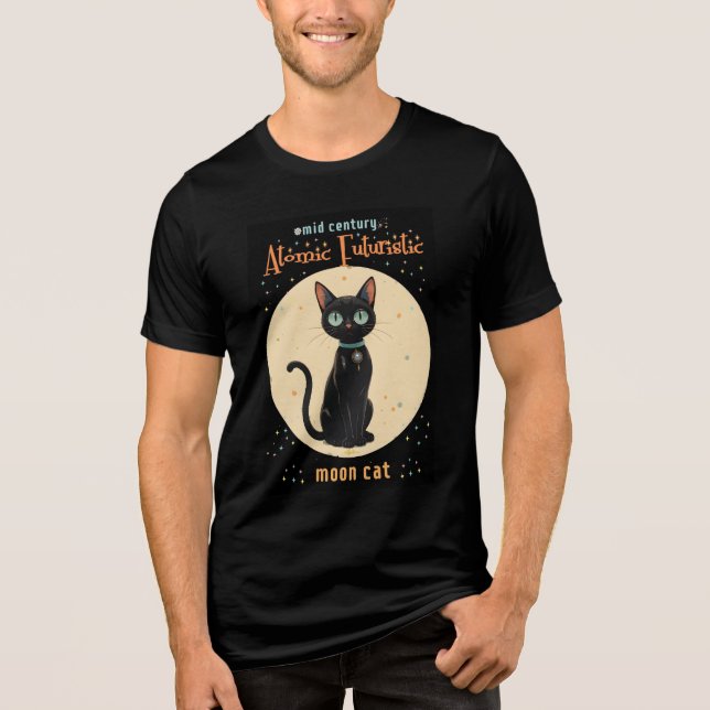 Atomatisk Futuristiska Black Cat Måne med text T Shirt (Framsida)