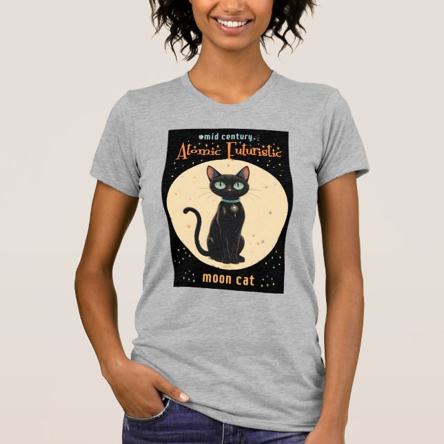 Atomatisk Futuristiska Black Cat Måne med text T Shirt (Framsida)