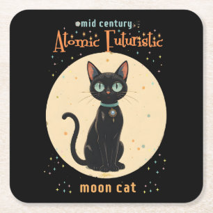 Atomatisk Futuristiska Black Cat Måne med text Underlägg Papper Kvadrat
