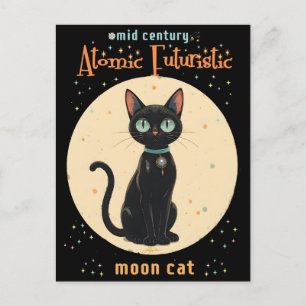 Atomatisk Futuristiska Black Cat Måne med text Vykort