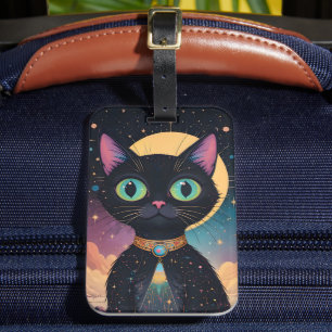 Atomatisk Futuristiska, svart katt i Moonlight Bagagebricka
