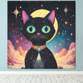 Atomatisk Futuristiska, svart katt i Moonlight Canvastryck