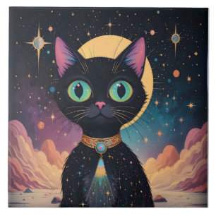 Atomatisk Futuristiska, svart katt i Moonlight Kakelplatta