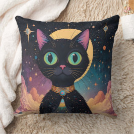 Atomatisk Futuristiska, svart katt i Moonlight Kudde