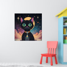 Atomatisk Futuristiska, svart katt i Moonlight
