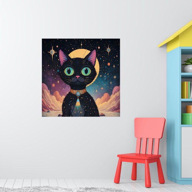 Atomatisk Futuristiska, svart katt i Moonlight Poster (Barnkammare 1)
