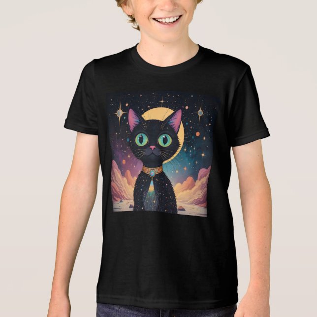 Atomatisk Futuristiska, svart katt i Moonlight T Shirt (Framsida)