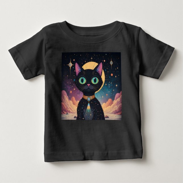 Atomatisk Futuristiska, svart katt i Moonlight T Shirt (Framsida)