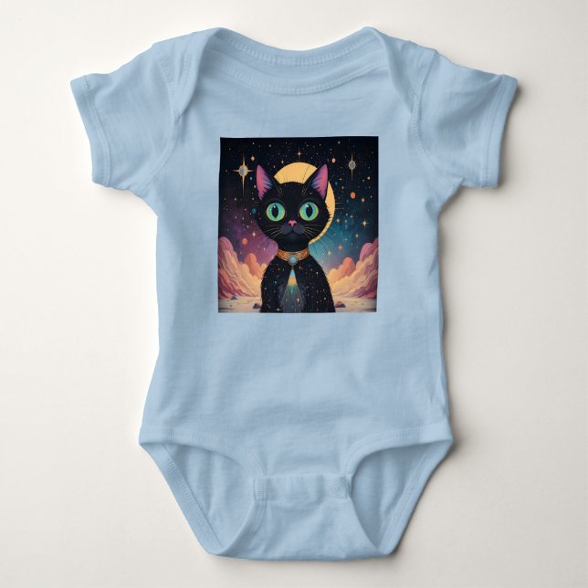 Atomatisk Futuristiska, svart katt i Moonlight T Shirt (Framsida)