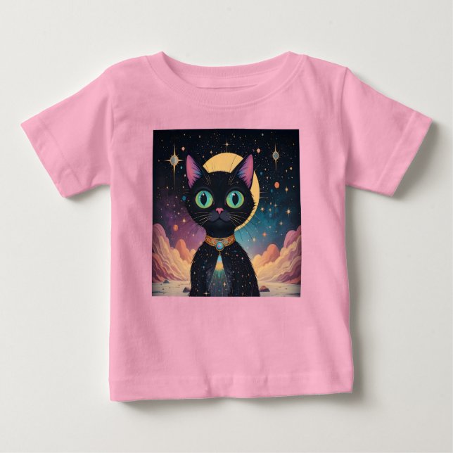 Atomatisk Futuristiska, svart katt i Moonlight T Shirt (Framsida)