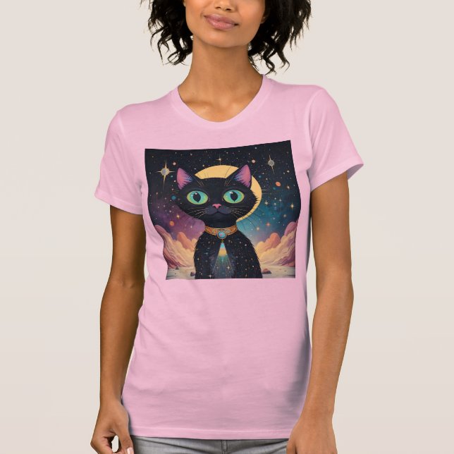 Atomatisk Futuristiska, svart katt i Moonlight T Shirt (Framsida)