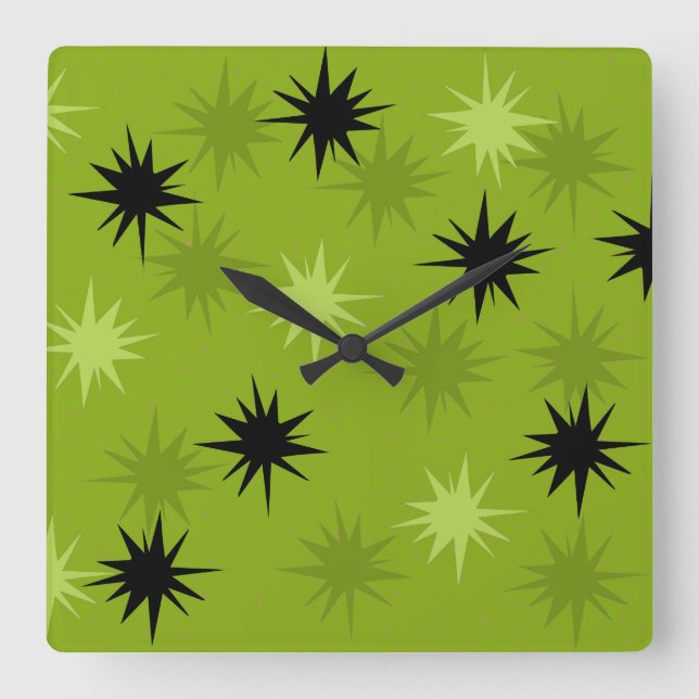 Atomatisk Grönt Starburgs Square Wall Clock Fyrkantig Klocka (Framsida)