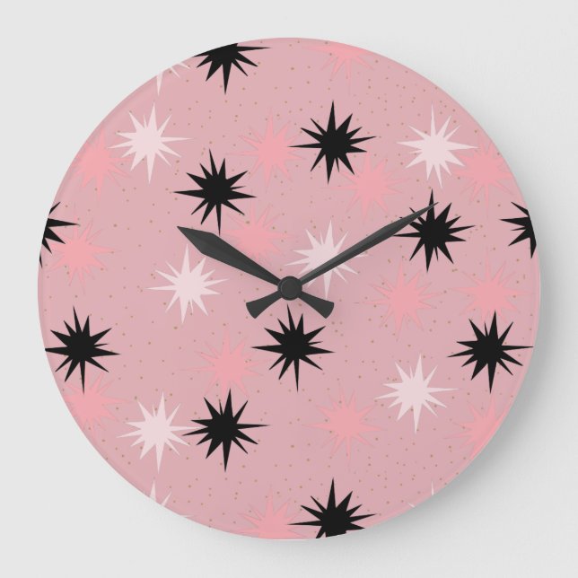 Atomatisk Rosa Starburgs Round Wall Clock Stor Klocka (Framsida)