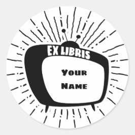Atomatisk Stil TV Ex Libris Bookplate (svart) Runt Klistermärke