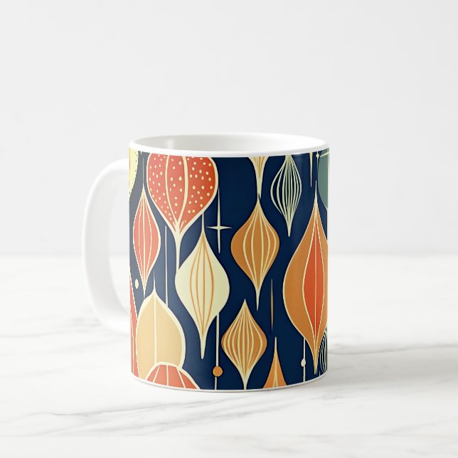 Atomdroppar ochre Modern Retro Kaffemugg (Framsida vänster)