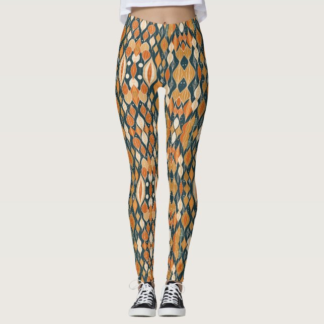 Atomdroppar ochre Modern Retro Leggings (Framsida)