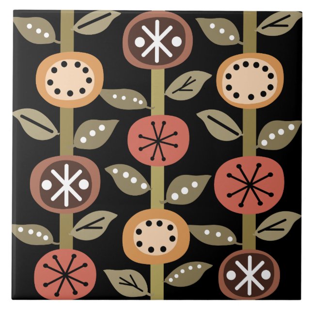 Atomera Flowers Art Black Colorful Kakelplatta (Framsidan)