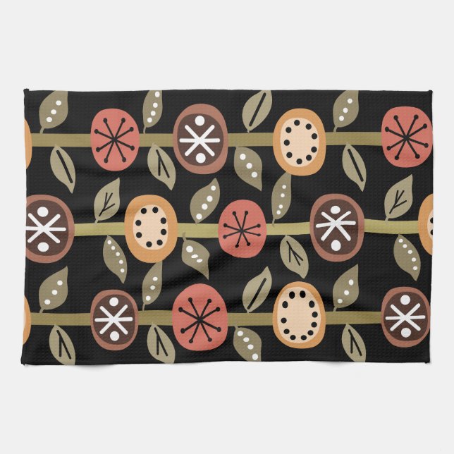 Atomera Flowers Art Black Colorful Kökshandduk (Horisontell)
