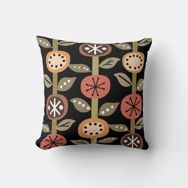 Atomera Flowers Art Black Colorful Kudde (Framsida)