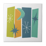 Atomera Rectangles Boomerang Stars Mid Mod Kakelplatta<br><div class="desc">Gör ett påstående i ditt stilprojekt med denna djärva atomera keramiska bricka i mitten av århundradet. Med sin avokado-grönt,  blå,  orange,  vita och turkosa rektanglar,  stjärnor och boomerang är det säkert att få några "wower"!</div>
