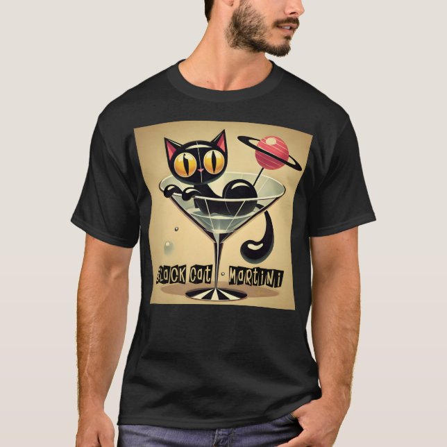 Atomets rymdålder svart Futuristiska Martini T Shirt (Framsida)