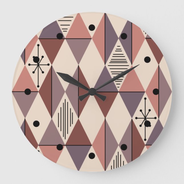 Atomic Age Art Diamonds Mauve Salmon Rosa Stor Klocka (Framsida)
