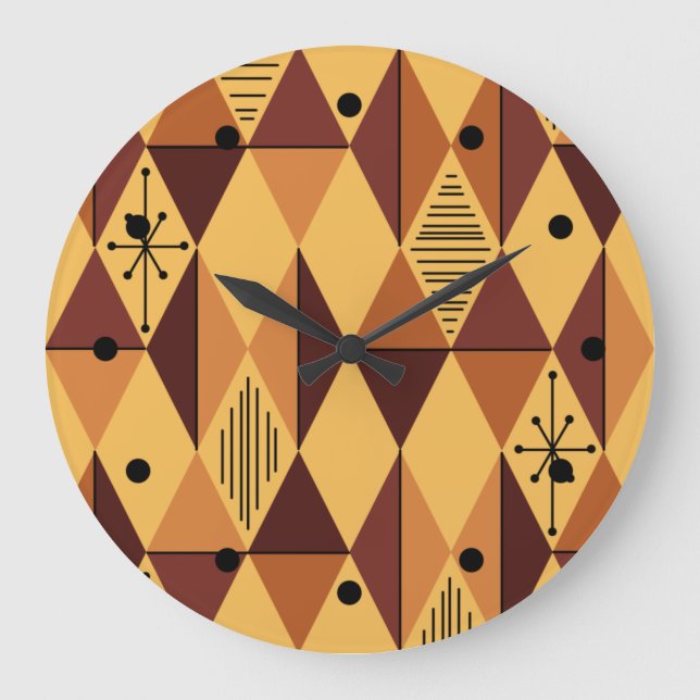 Atomic Age Art Diamonds Ochre Maroon Stor Klocka (Framsida)