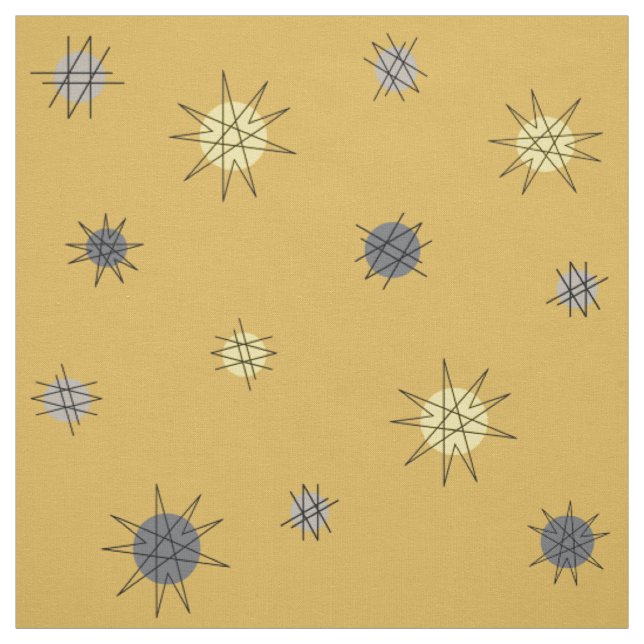 Atomic Age Starburst Planets Ochre Grått Tyg (Provkarta)