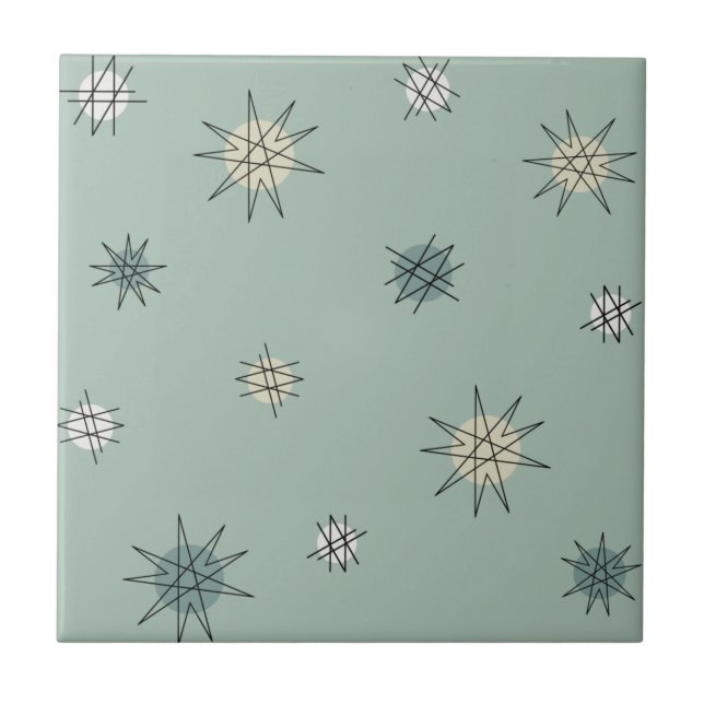 Atomic Age Starburst Planets Sage Green Kakelplatta (Framsidan)