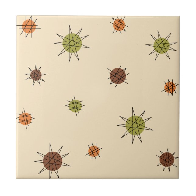 Atomic Age Starburst Planets Tan Brown Kakelplatta (Framsidan)