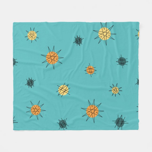 Atomic Age Starburst Planets Turquoise Fleecefilt (Framsidan (Horisontell))