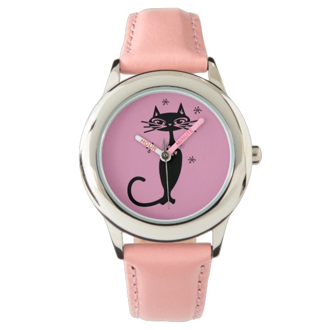 ATOMIC BLACK CAT ROSA RETRO WRIST WATCH ARMBANDSUR (Framsida)