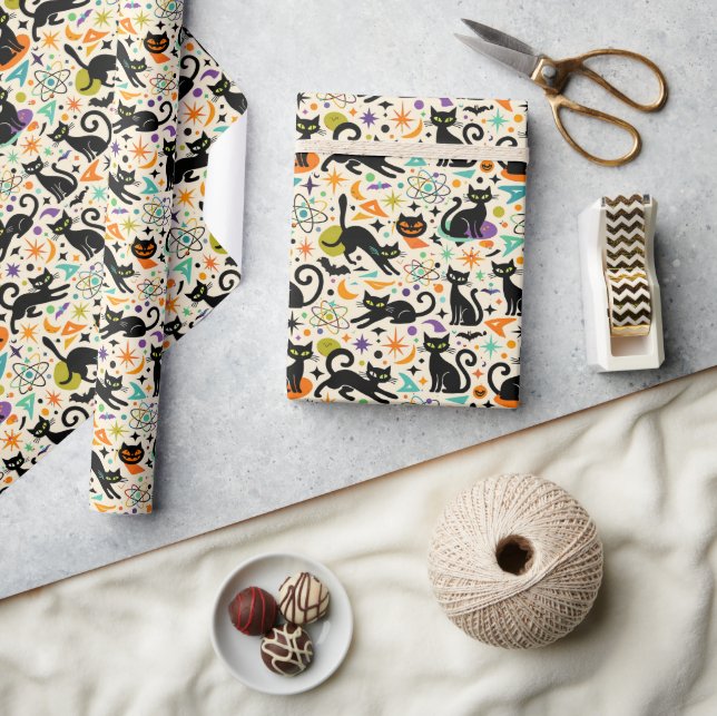 Atomic Black Cats Halloween Presentpapper (Hantverk)