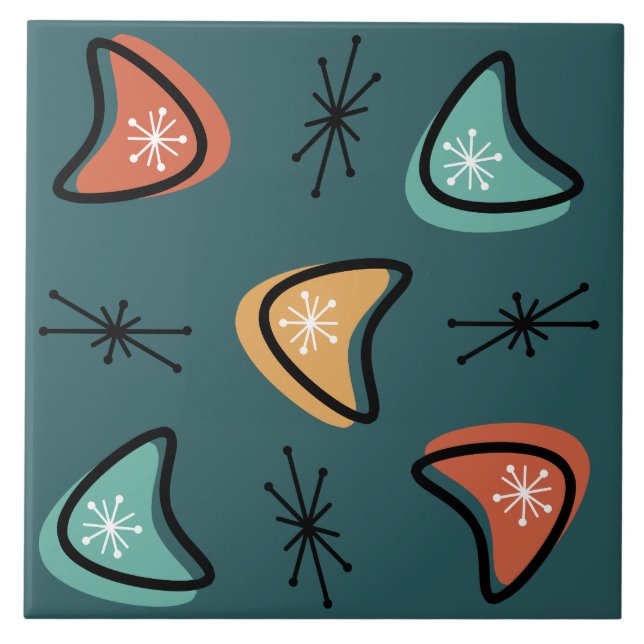 Atomic Boomerangs Starbursts Teal Kakelplatta (Framsidan)