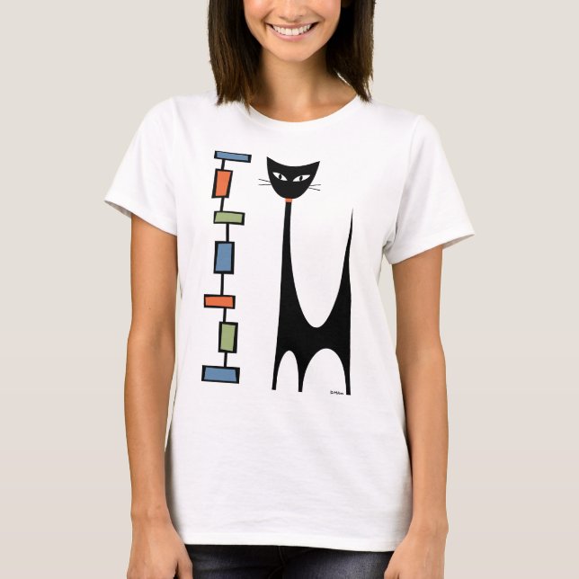 Atomic Cat with Mod Rectangles 1 T Shirt (Framsida)