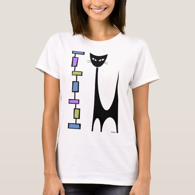 Atomic Cat with Mod Rectangles 2 T Shirt (Framsida)