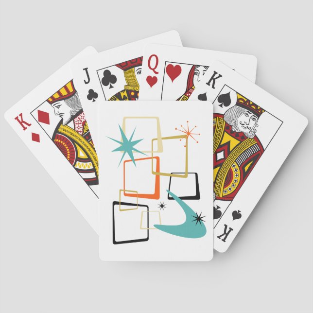 Atomic ERA Squares Boomerang Starburst Mid Century Casinokort (Baksidan)