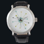 Atomic ERA Starburst Mid Century Retro Armbandsur<br><div class="desc">Denna färgstarka moderna klocka i mitten av århundradet har en atomstarst i turkosblått,  avokado grönt,  grädde och svart. Så roligt att lägga till i din handbok!</div>