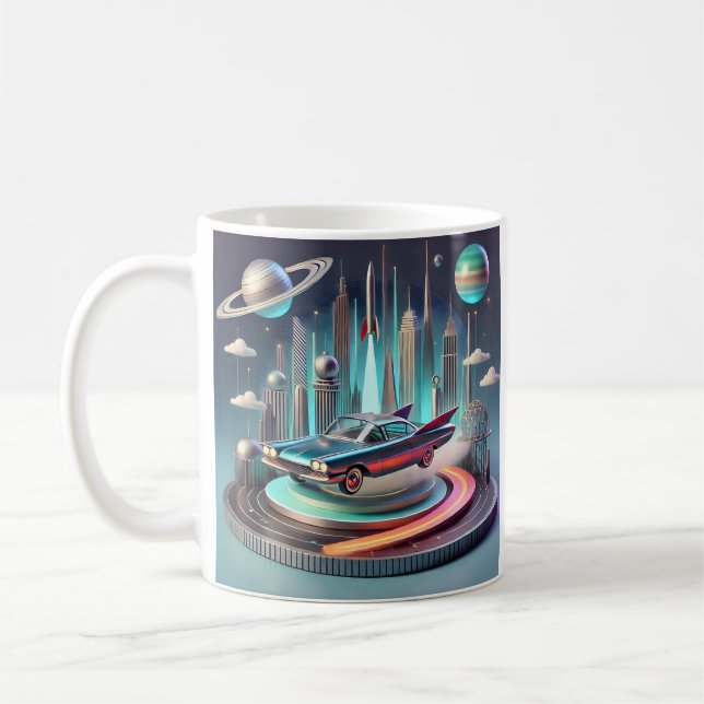 Atomic Futuristic Big Fins Coupe Car Kaffemugg (Vänster)