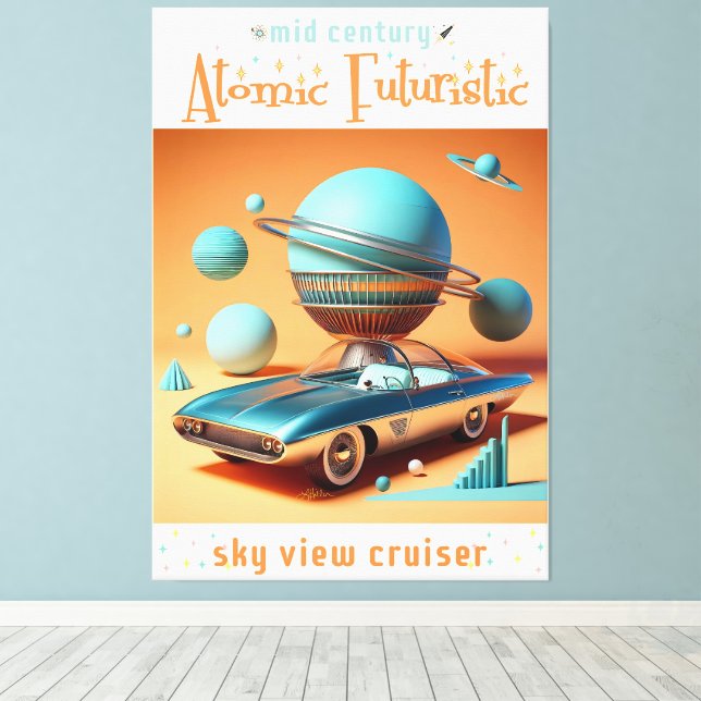 Atomic Futuristic Sky View Cruiser Car  Canvastryck (Insitu (trägolv))