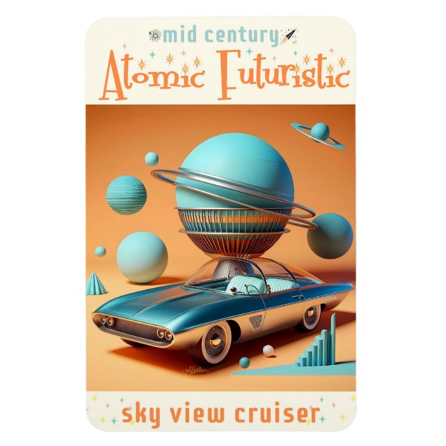 Atomic Futuristic Sky View Cruiser Car  Magnet (Vertikal)