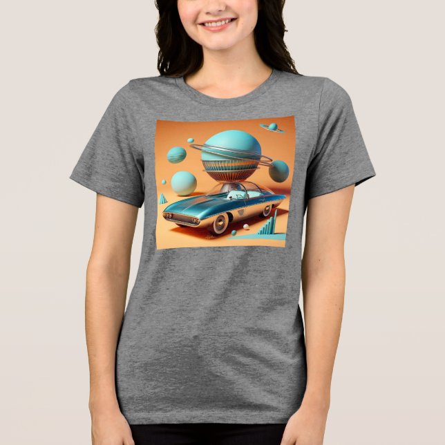 Atomic Futuristic Sky View Cruiser Car  T Shirt (Framsida)